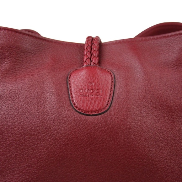 Gucci Red Deer Leather Hip Bamboo Handbag Bordeaux Large Soft Shoulder Tote Bag - Picture 11 of 16